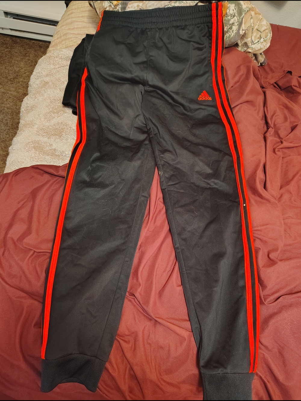 adidas Black Joggers with Red Side Stripes - Kids